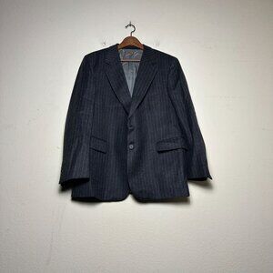 English Manor Wool Blazer Coat Jacket Men 42R Grey Formal Pinstripe Minimal Prep